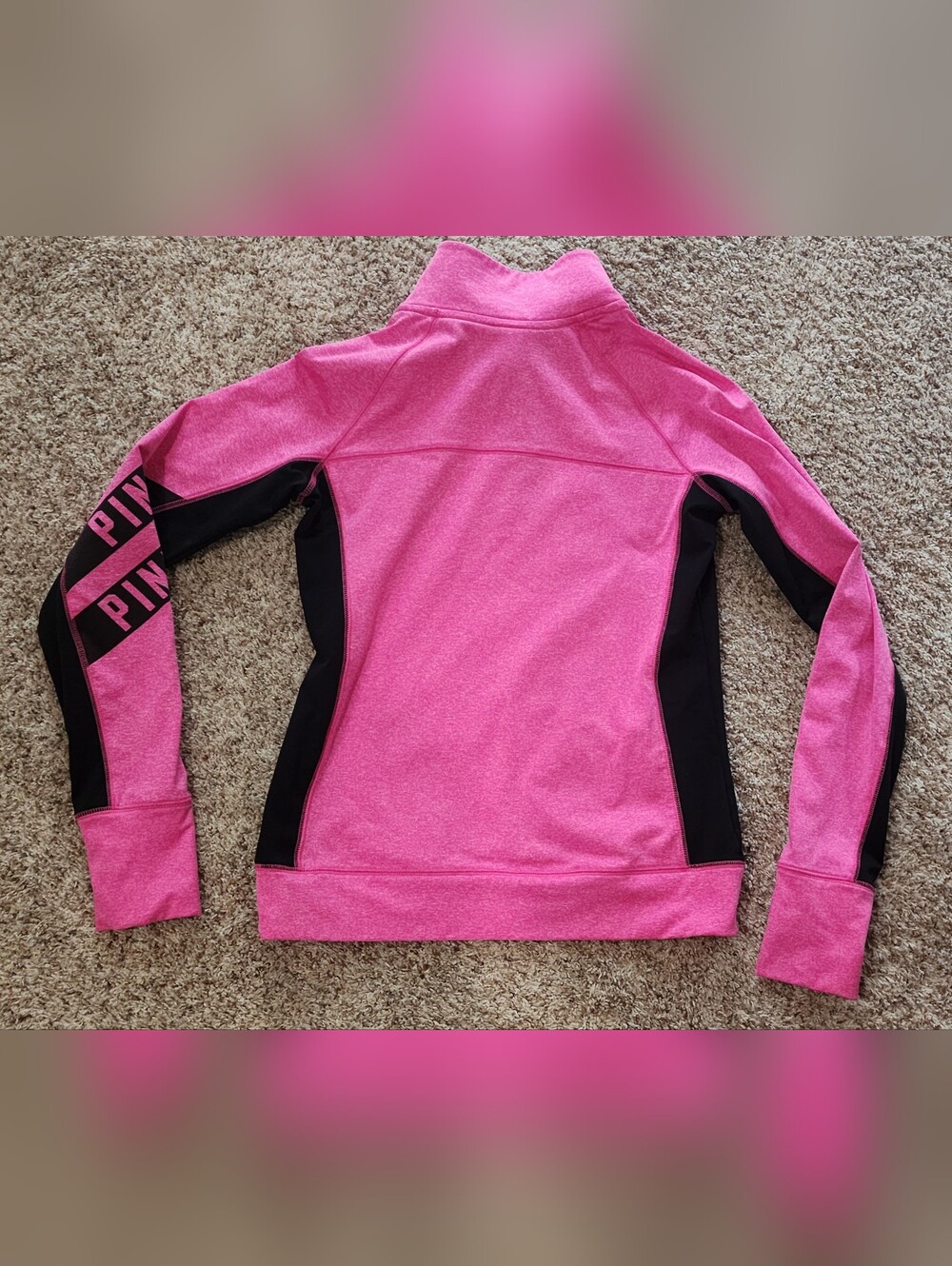 Victoria's Secret PINK Bright Pink and Black Half-Zip Pullover Small - Picture 6 of 9